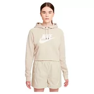 Bluzy damskie - Nike Damska bluza z kapturem W NSW Essntl FLC Gx Crop HDY, rattan/biały, XS - miniaturka - grafika 1