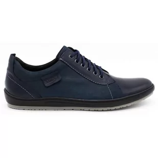 Buty męskie casual skórzane 61KAM granatowe - KAMPOL - Półbuty męskie - miniaturka - grafika 1