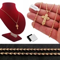 Biżuteria dla dzieci - Złoty Łańcuszek Singapur 60 Cm + Krzyżyk Z Jezusem - miniaturka - grafika 1