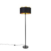 Lampy stojące - QAZQA Nowoczesna lampa podłogowa czarna z kloszem czarny ze złotym - Simplo - miniaturka - grafika 1