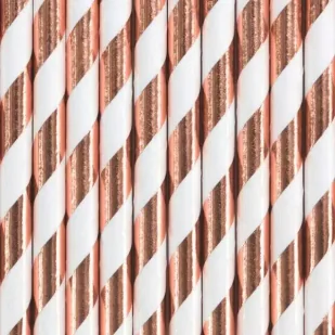 Słomki papierowe jasne różowe złoto 19.5cm 10szt - PartyDeco - Naczynia i sztućce jednorazowe - miniaturka - grafika 1