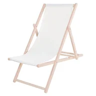 Leżaki ogrodowe - Leżak plażowy składany, drewniany z białym materiałem - miniaturka - grafika 1