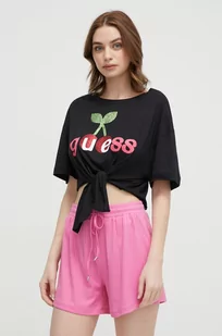 Guess t-shirt damski kolor czarny - Koszulki sportowe damskie - miniaturka - grafika 1