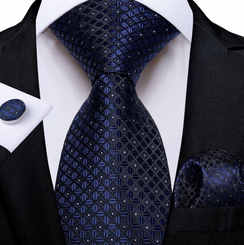 Żakardowy zestaw - krawat + poszetka + spinki