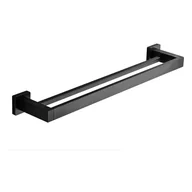 Wieszaki łazienkowe - Podwójny wieszak na ręczniki łazienkowe, 40 cm, czarny, samoprzylepny, montowany na ścianie, bez wiercenia - miniaturka - grafika 1