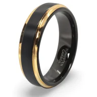 Pierścionki - CZARNY ZŁOTY SYGNET WOLFRAM 6mm pierścionek obrączka trwały solidny prezent - miniaturka - grafika 1