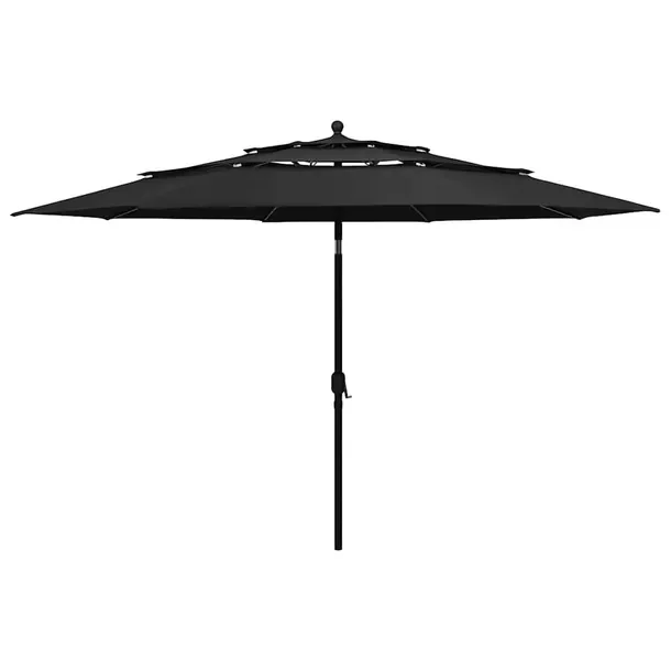 Czarny parasol ogrodowy 3 poziomy 350 x 260 cm, aluminiowy słupek