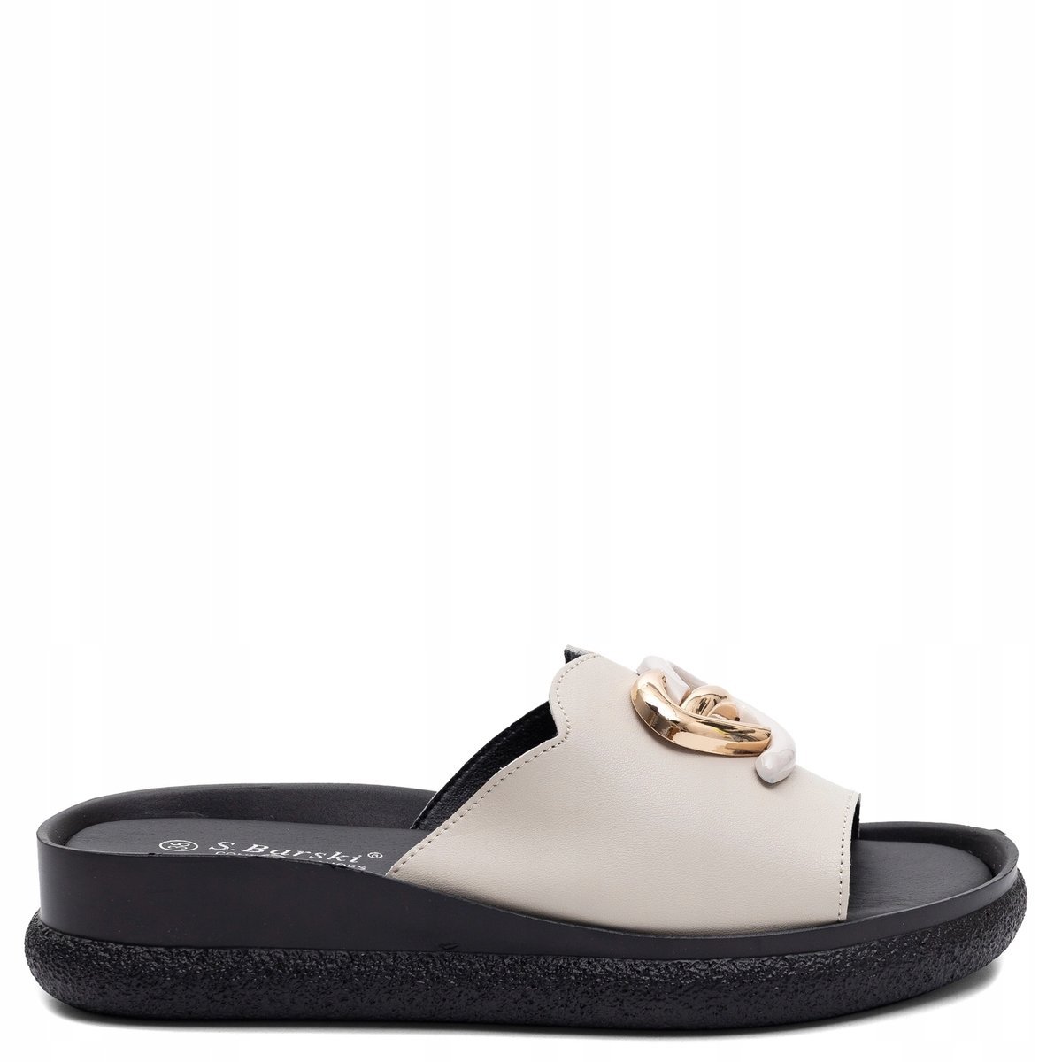 S. Barski Skórzane Klapki Damskie Beżowe KV61-6046-BEIGE r.37