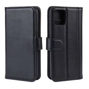 Crong Premium Booklet Wallet - Skórzane etui iPhone 11 Pro Max z kieszeniami + funkcja podstawki (czarny) - Etui i futerały do telefonów - miniaturka - grafika 3