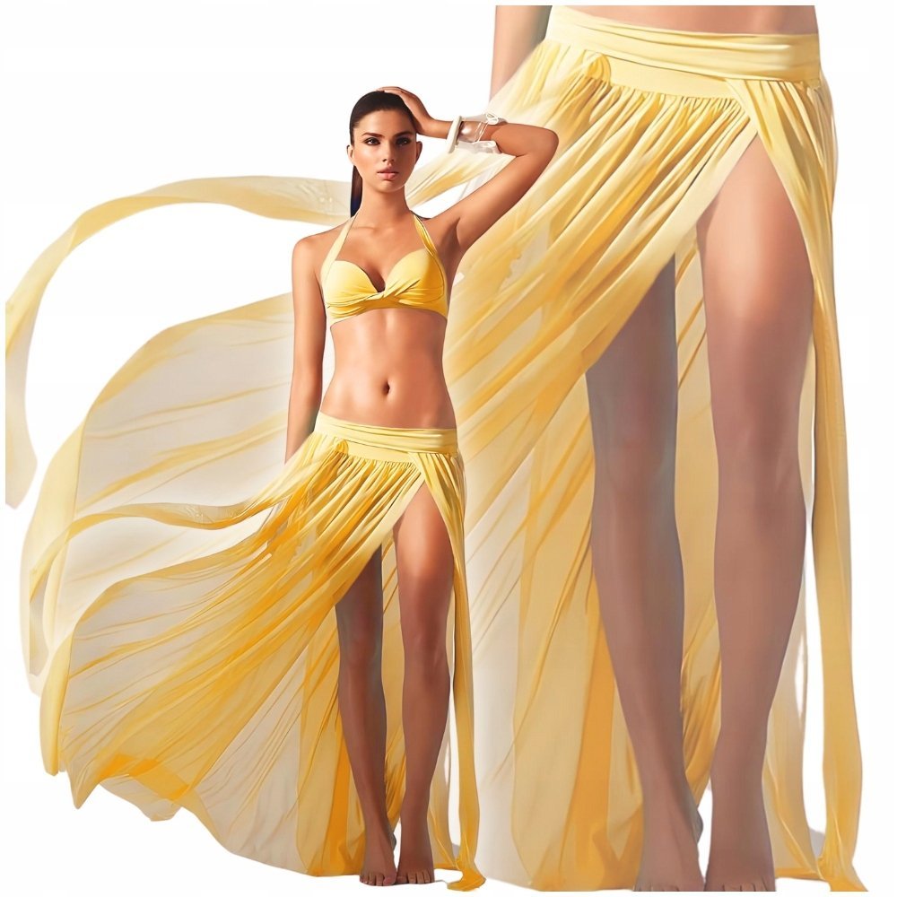 Długa Spódnica Plażowa Maxi, Żółta, Z Rozcięciem