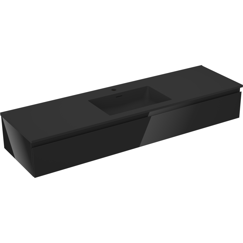 Mexen Orio szafka łazienkowa 160 cm z umywalką Otis, 1 szuflada, czarna połysk/czarna mat - 91A10-16023-1-BF70-W18M71