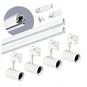 Lampy sufitowe - Zestaw szynowy 3 fazowy szyna 1m+1m, 4x Lampa, łącznik prosty Biały komplet - miniaturka - grafika 1