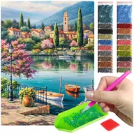 Zabawki kreatywne - Haft Diamentowy ARTULIO, Obraz DIY 5D, Diamond Painting, Mozaika Diamentowa 30X40cm (Nadmorska wioska) + Zestaw Akcesoriów - miniaturka - grafika 1