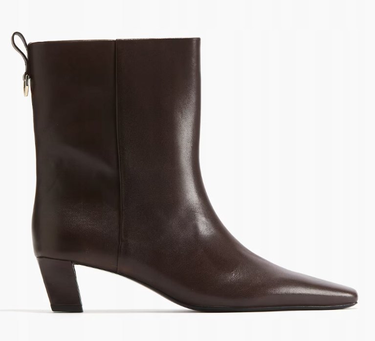 H&M DAMSKIE BOTKI BRĄZOWE SKÓRZANE NA OBCASIE 39 1Y6C