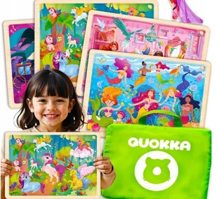 QUOKKA Zestaw 4 drewnianych puzzli dla dziewczynek jednorożec - Puzzle - miniaturka - grafika 1