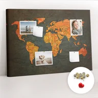 Tablice i flipcharty - Korkowa Tablica 100x70 cm - Mapa świata + Metaliczne Pinezki - miniaturka - grafika 1