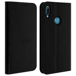 Etui Folio Prawdziwa Skóra Honor 8A / Huawei Y6 / Y6S z uchwytem na kartę Podstawka wideo Czarne - Etui i futerały do telefonów - miniaturka - grafika 1