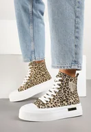 Trampki damskie - Panterkowe Trampki na Platformie z Wysoką Cholewką z Haftem z Brokatem Elanitha - miniaturka - grafika 1