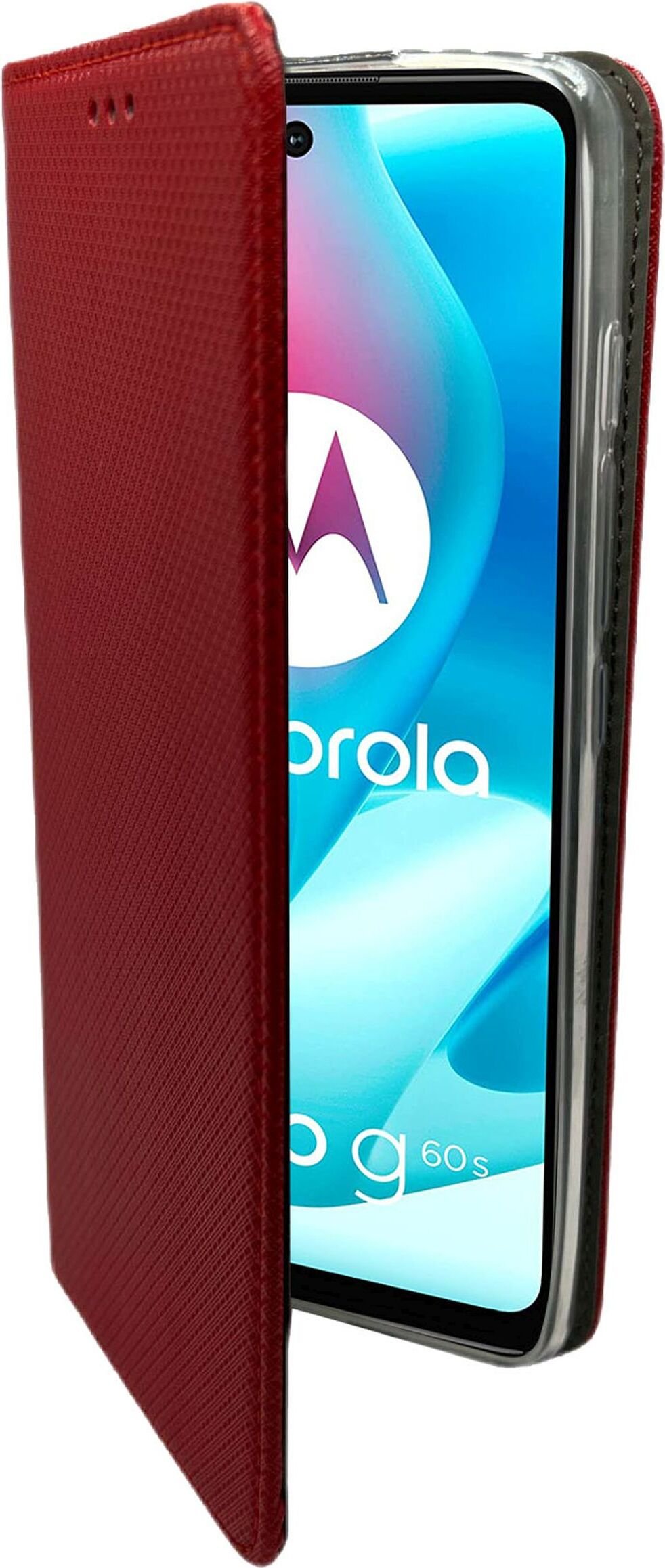 Elegancki pokrowiec na książkę Smart Magnet kompatybilny z MOTOROLA MOTO G62 5G skórzany portfel w stylu książki w kolorze czerwonym