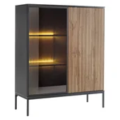 Kredensy - Kredens WT104 z Oświetleniem Sento Piaski Meble Czarny Grafit, Dąb Wotan - miniaturka - grafika 1