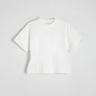 Reserved - Taliowany t-shirt - Biały - Koszulki i topy damskie - miniaturka - grafika 1