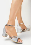 Sandały damskie - Srebrne Brokatowe Sandały z Błyszczącymi Paskami Trasea - miniaturka - grafika 1