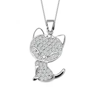 Biżuteria dla dzieci - Srebrny wisiorek kot z cyrkonaimi - miniaturka - grafika 1