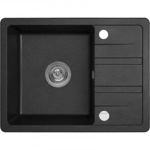 LAVEO SBY 713T STELLA Zlewozmywak granitowy 1 komora z półociekaczem Wymiary: 440x580X150 mm Kolor: czarny W zestawie z syfonem Space Saving i korkiem automatycznym - Zlewozmywaki - miniaturka - grafika 1