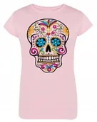 Koszulki i topy damskie - T-Shirt damski kolorowy nadruk CZASZKA r.XXL - miniaturka - grafika 1