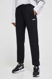 Spodnie damskie - Hummel spodnie dresowe bawełniane kolor czarny gładkie - grafika 1
