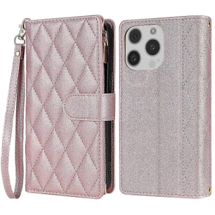 Do Iphone 16 Pro Max Portfel Etui na telefon Szycie Skórzana klapka z paskami Różowe złoto - Portfele - miniaturka - grafika 1