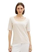Koszulki i topy damskie - TOM TAILOR Damska koszulka z prążkowaną strukturą i paskami, 32396-Grey Offwhite Stripe, 3XL - miniaturka - grafika 1