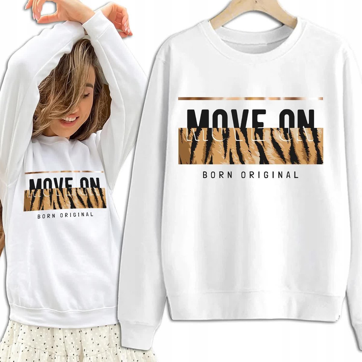 Bluza Damska Biała Dresowa MOVE ON Kobiece Dziewczęce Piękne Wzory Rozm M