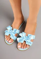 Klapki i japonki damskie - Niebieskie Klapki z Wycięciami i Kokardą Tellivia - miniaturka - grafika 1