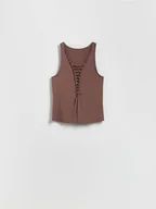 Koszulki i topy damskie - Reserved - Top z wiskozą - brązowy - miniaturka - grafika 1