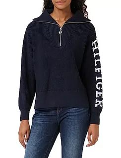 Swetry damskie - Tommy Hilfiger Damski sweter z zamkiem błyskawicznym 1/2, pustynne niebo, XXS, Pustynne niebo, XXS - grafika 1