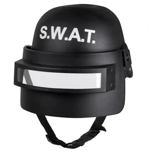 Boland 01408 – kask dziecięcy SWAT Deluxe – kask z wizjerem, czarno-biały, pasek pod brodę, składany, karnawał, Halloween, impreza tematyczna, urodziny, karnawał, przebranie - Zabawy w naśladowanie dorosłych - miniaturka - grafika 1