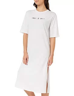 Sukienki - Armani Exchange Damski okrągły dekolt, logo back&front sukienka, biały, mały, biały, S - grafika 1