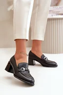 Półbuty damskie - Eleganckie Skórzane Półbuty Damskie Na Słupku Czarne Vinceza 91116 - Butosklep - miniaturka - grafika 1