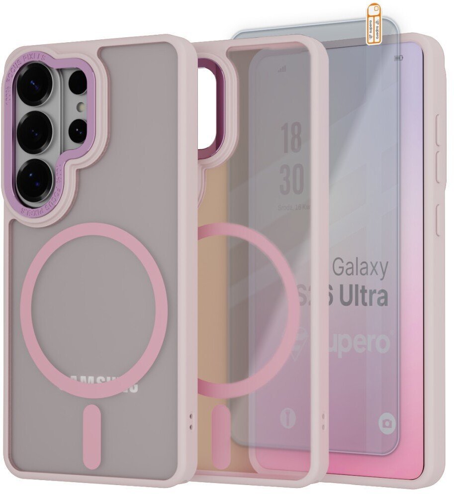 SUPERO Etui matowe Supero MagSafe do Samsung Galaxy S26 Ultra, jasnoróżowe + szkło
