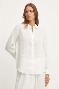 Tommy Hilfiger koszula lniana kolor beżowy relaxed z kołnierzykiem klasycznym WW0WW42037 - Koszule damskie - miniaturka - grafika 1