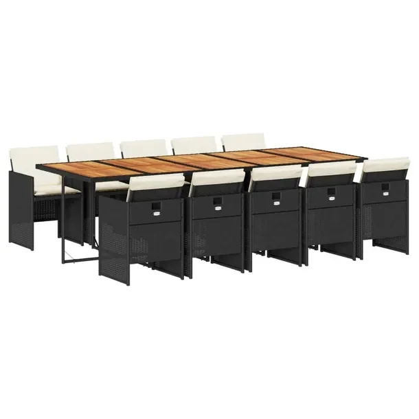 Zestaw mebli ogrodowych 275x106x73 cm czarno-brązowy z poduszkami kremowym
