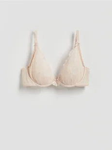 Reserved - Siateczkowy biustonosz z haftem - kremowy - Biustonosze - miniaturka - grafika 1