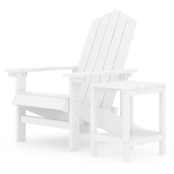 Białe krzesło i stolik Adirondack HDPE 73x83x92 cm i 38x38x46 cm
