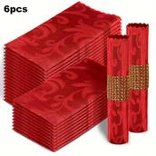 Inne - 6-pak czerwonych serwetek z żakardowym wzorem z poliestru na wesele, urodziny, rocznicę, wieczór kawalerski, pierwszą komunię - 1-warstwowe, motyw - miniaturka - grafika 1