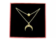 Naszyjniki - Pozłacany podwójny naszyjnik księżyc crystal kulka - miniaturka - grafika 1