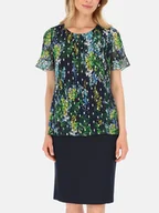 Bluzki damskie - Kolorowa bluzka w cętki z falbanką na rękawach Potis & Verso Mavi - miniaturka - grafika 1