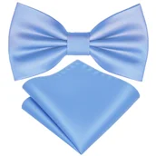 Krawaty i muchy męskie - Zestaw mucha + poszetka - jasny niebieski GŁADKIE - miniaturka - grafika 1