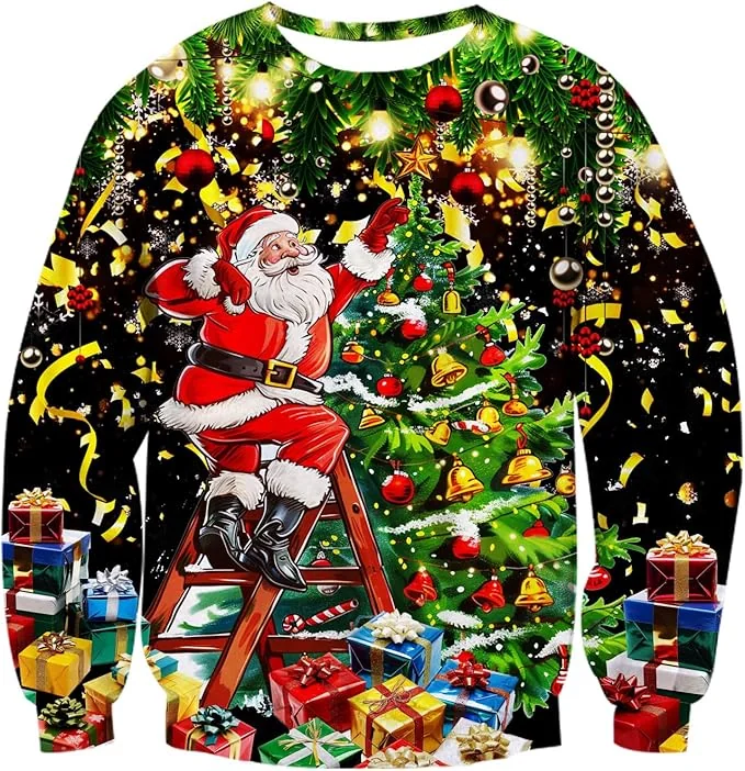Sweter Świąteczny Bluza 3D Zabawny Wzór Mikołaj Miękki Wygodny Kolorowy M