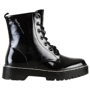 S. BARSKI Sznurowane Botki Na Platformie S.BARSKI czarne - Botki damskie - miniaturka - grafika 1